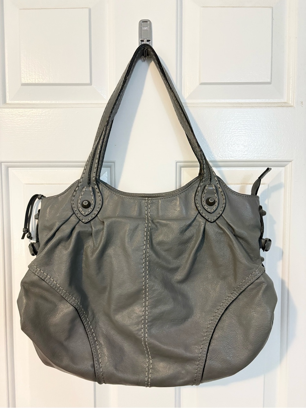 Cromia designer Gray Leather luxury Slouch Shoulder Tote Handbag Made in Italy